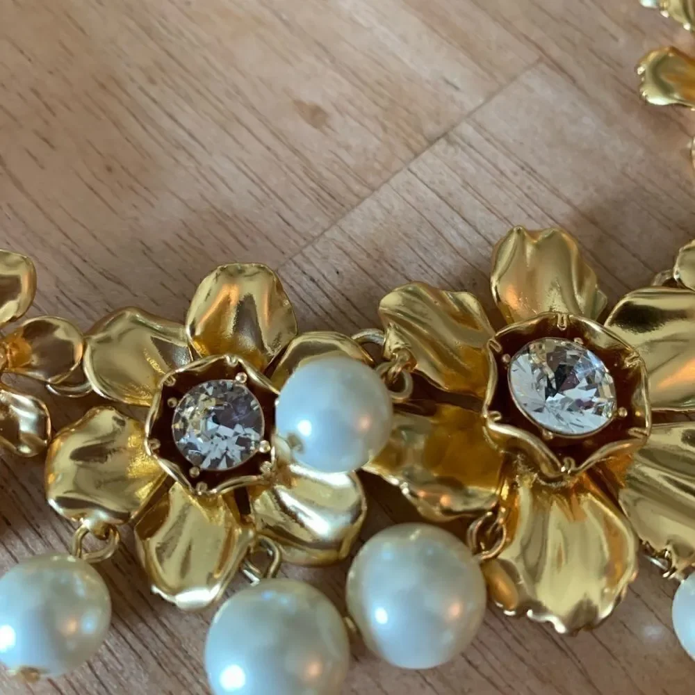 J Crew Pearl and crystal floral statement necklace